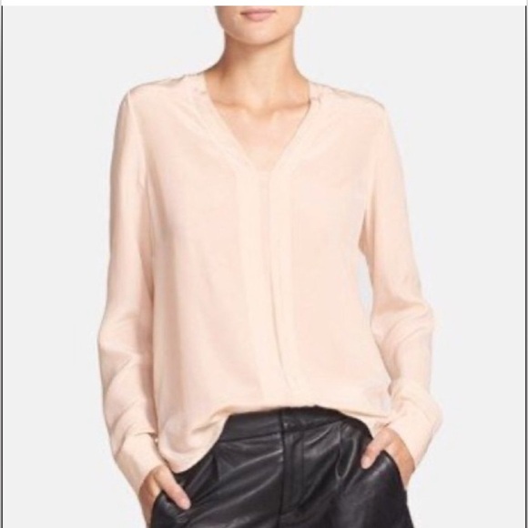 Vince Blush Silk Blouse Top Picot Edge Long Sleeve in Blossom Small - Picture 2 of 15